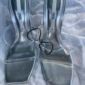 Zara Jelly Double Skinny Strap clear Lucite Wedge Sandal